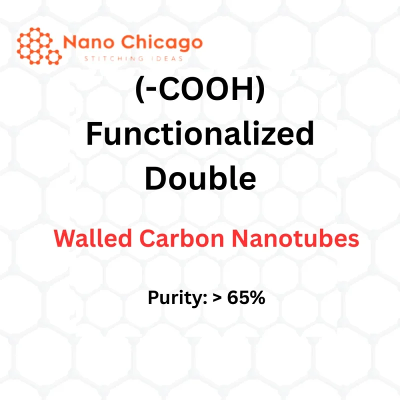 (-COOH) Functionalized Double Walled Carbon Nanotubes — Purity >65%; Nano Chicago logo in top-left.