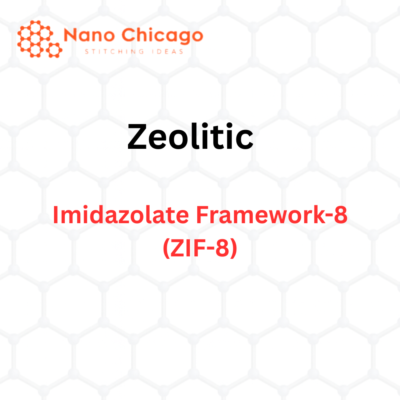 Nano Chicago logo in the top-left with the slide title 'Zeolitic Imidazolate Framework-8 (ZIF-8)' over a light gray hexagonal background.
